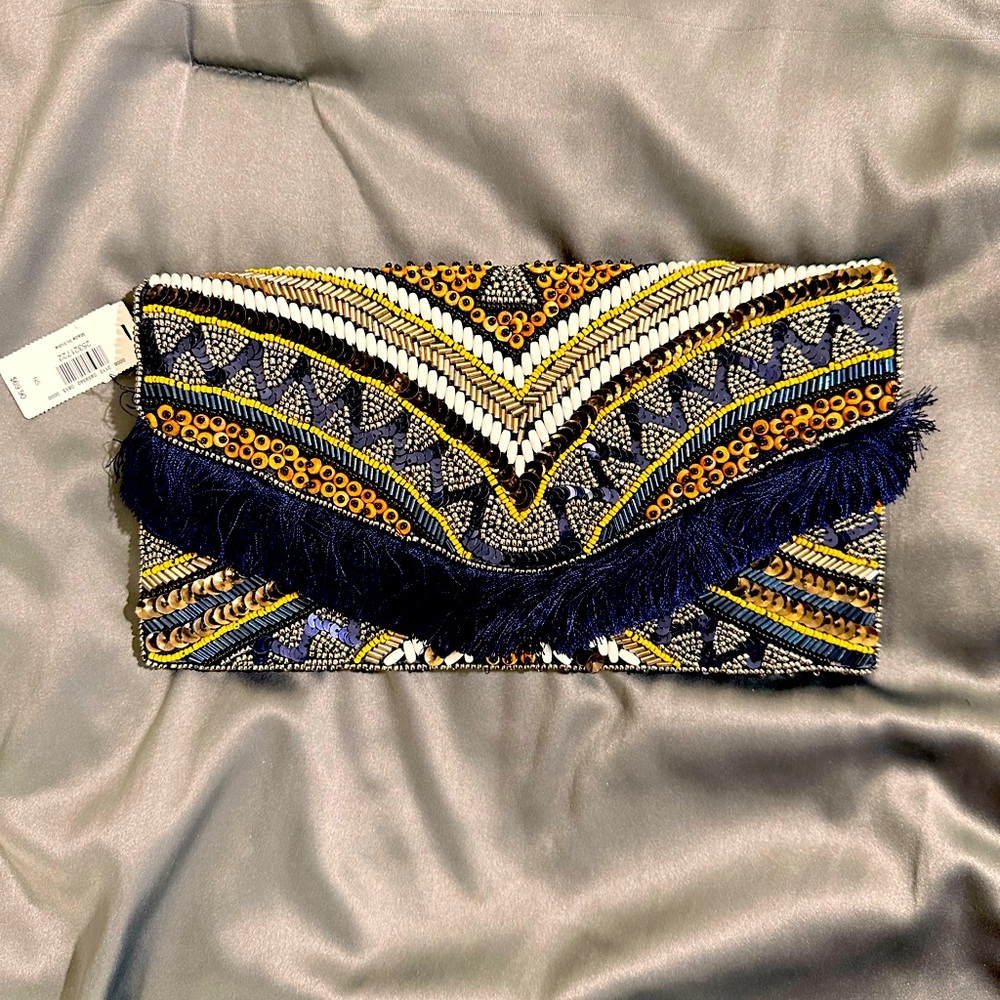 NWT - Sequin and Beads beautiful crossbody - Navy and Brown